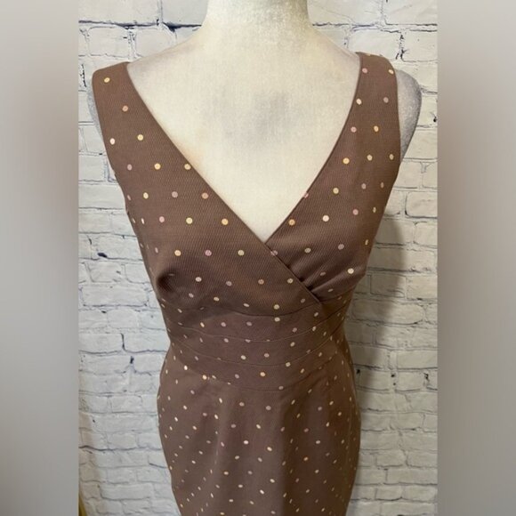 Kay Unger New York Brown Polka Dot Cotton Blend Midi Dress Size 8 - Picture 2 of 8